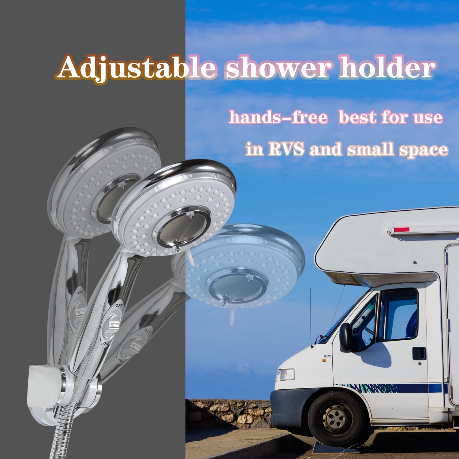 RV Shower Head with Hose and on off switch - High pressure shower head replacement for Bath room、RV、Motor home、Boat、Travel Trailer and Camper - with Stainless Steel 60'' Hose and bracket