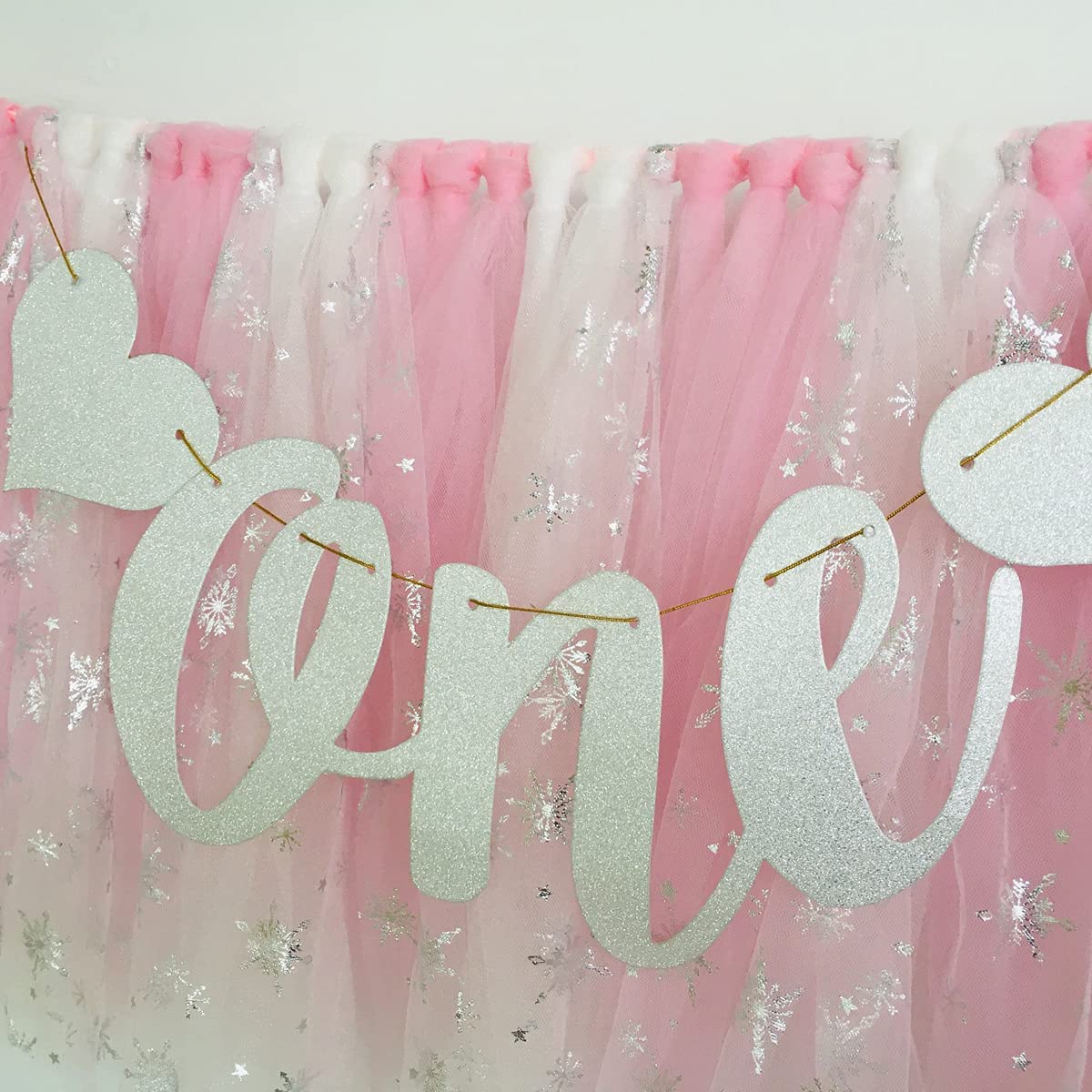 TINGLY GIFT Handmade Pink Tulle High Chair Tutu Skirt Frozen Silver Snowflakes Table Skirt Cake Smash Photography Decorations Cold Winter Onederland Girl 1st Birthday Highchair Banner : Handmade Products
