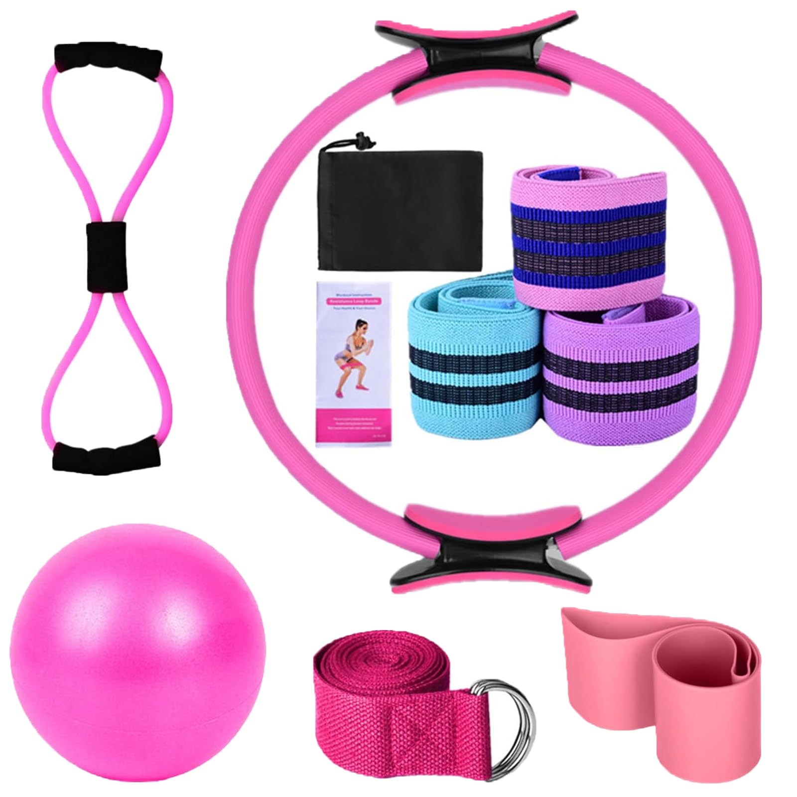 Pilates Ring Kit for Women Home Workouts Better Pilates Essentials Kits Equipments Sets Accessories Magic Ring Booty Bands Glutes Yoga Ball 25cm Figure 8 Resistance Yoga Bands for Stretching 8 Pcs