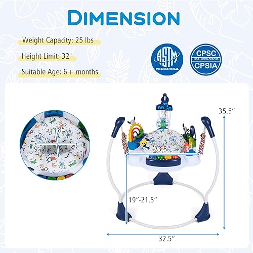 Miniatura 7 de BABY JOY Centro de actividades para bebés, puentes y gorilas con música, luces, asiento giratorio de 360, 3 alturas ajustables, centro de
