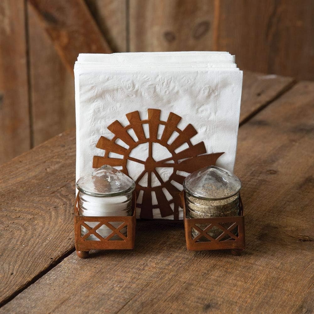 CTW Home Collection370525 Windmill and Silo Salt Pepper and Napkin Caddy, 6.75-inch Width