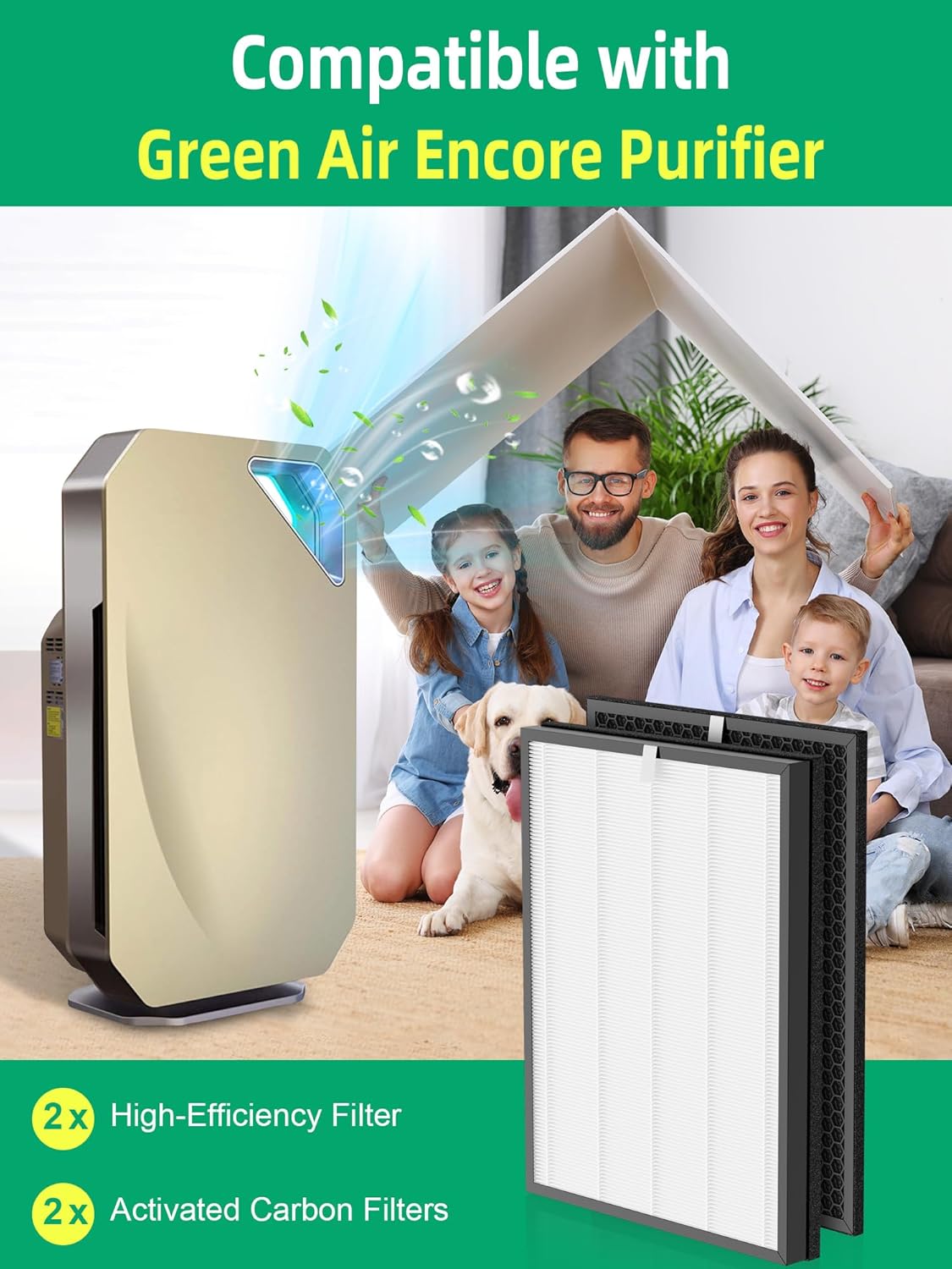 KH-H201 Replacement Filters Compatible with Green Air Encore Purifier, 2 Premium Filters + 2 Activated Carbon Filter, 2-Pack - Image 3