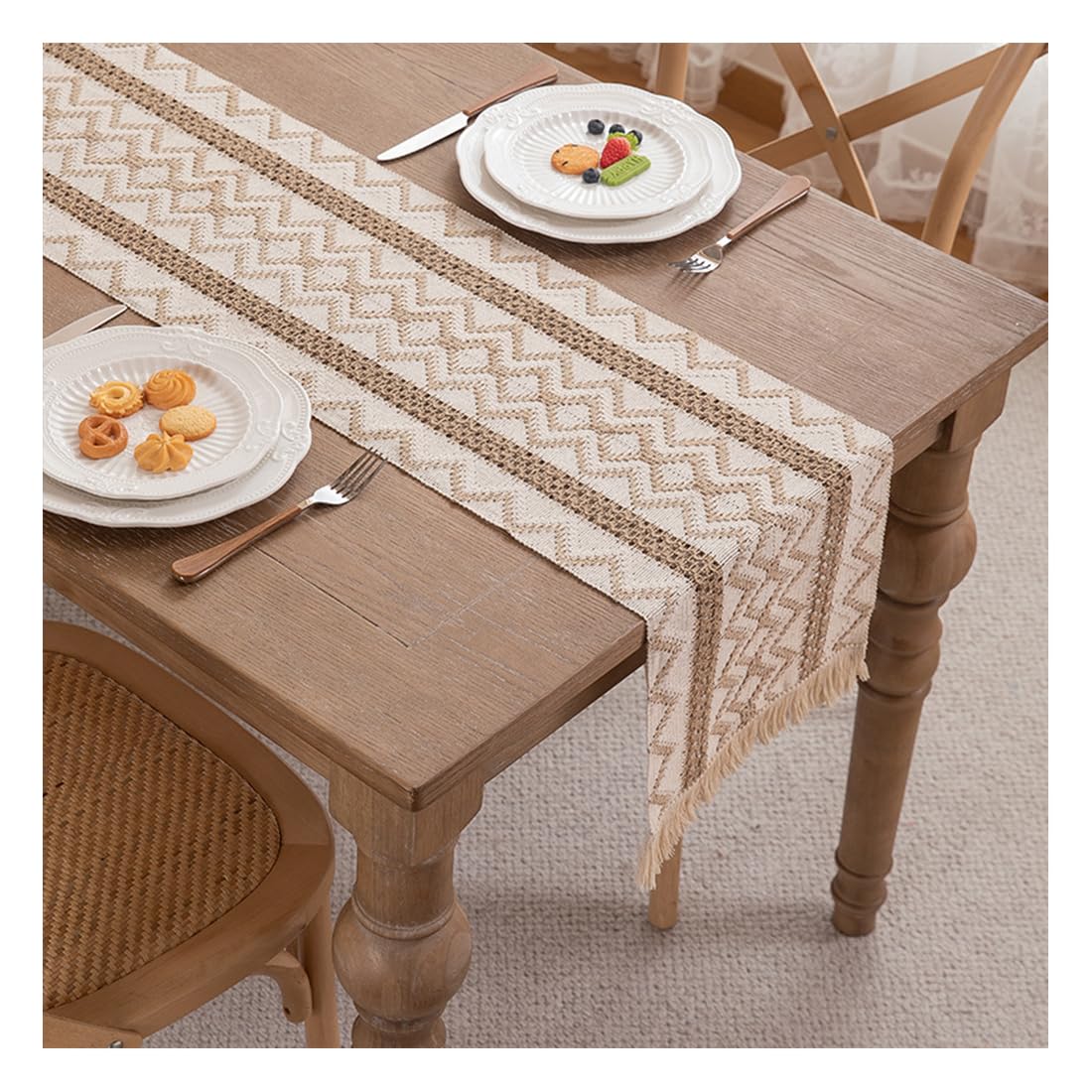 NIUSABOU Kitchen Dining TableDecoration, Cotton Linen Table Runner With Fringe Farmhouse Rustic 30x(50-300) cm(F,30x160cm(11.8x62.9in))