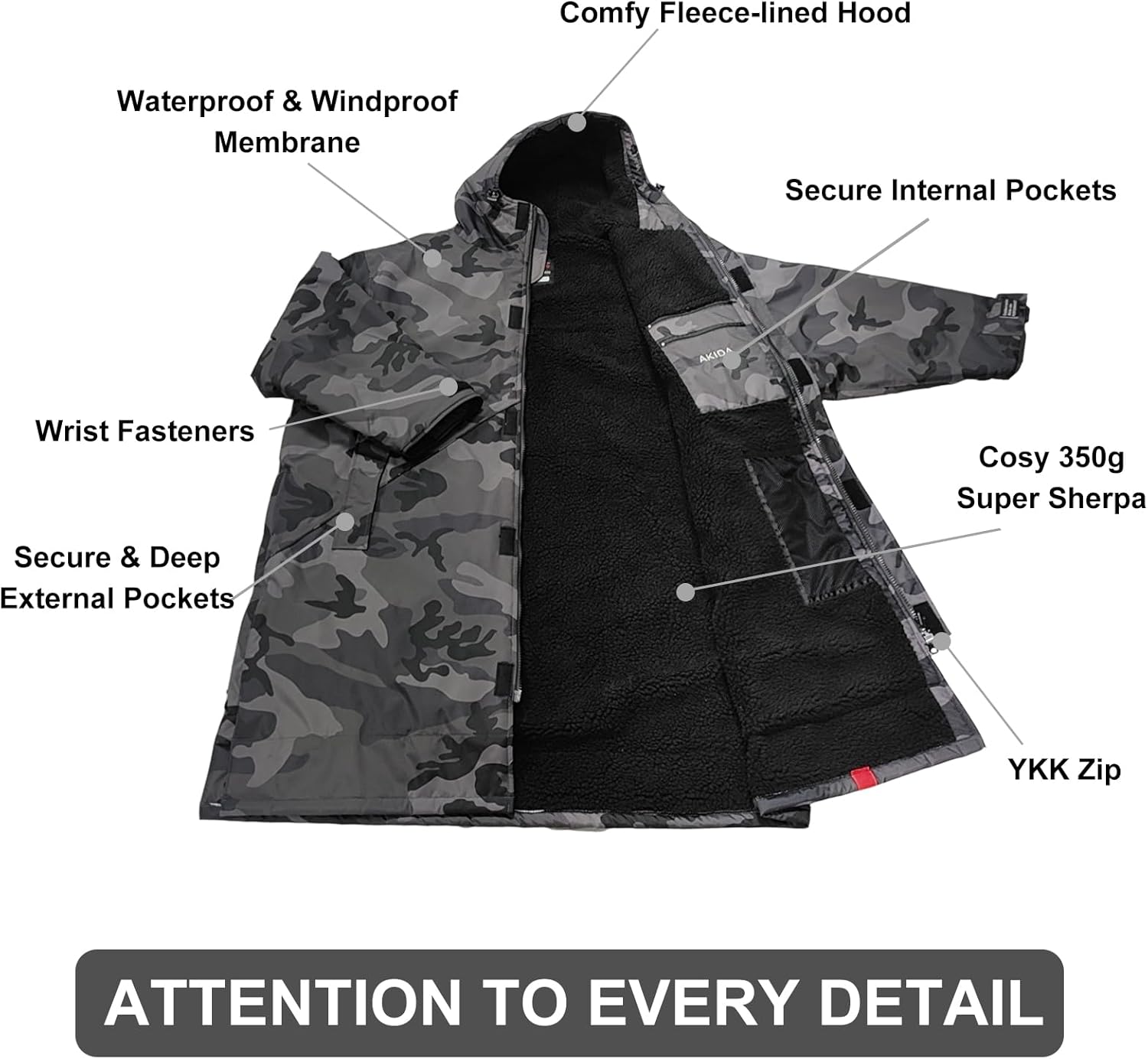 Akida Oversized Changing Robe/Swim Parka,Waterproof Surf Poncho Warm Coat Jacket,Quick Dry Wetsuit Changing Towel. - Image 4