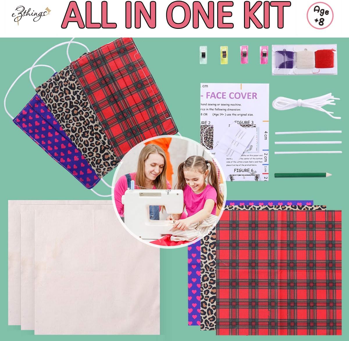 eZthings® Breathable Fabric face Mask - DIY Sewing Patterns Material Crafts Set & Templates for Custom Face Covers