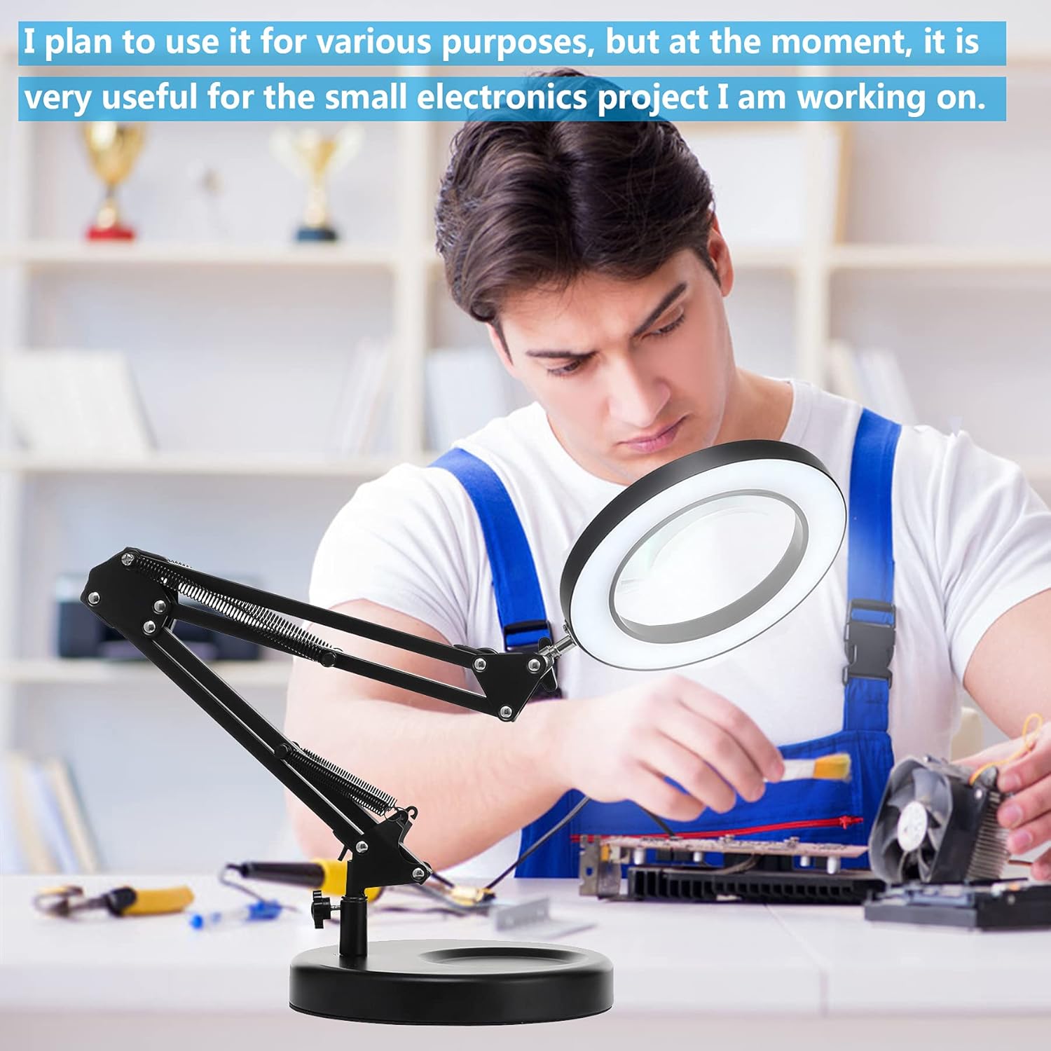 HITTI 12X Magnifying Glass with Light Hands Free, 2026 Upgrade Stepless Dimming Desk Lamp & Clamp, 2-in-1 LED Lighted Magnifier Stand for Craft Reading Fly Tying(12X Online Switch Ring Base & Clamp)