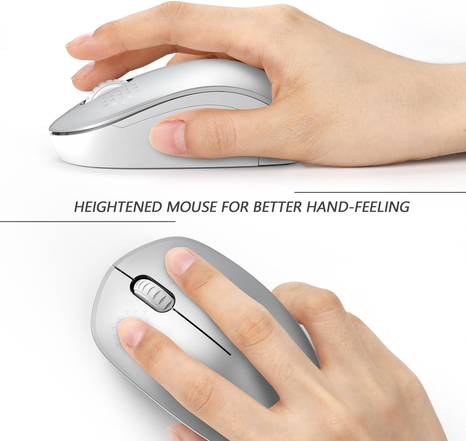 seenda Wireless Mouse, 2.4G Noiseless Mouse with USB Receiver Portable Computer Mice for PC, Tablet, Laptop and Windows/Mac/Linux (White & Silver) - 4