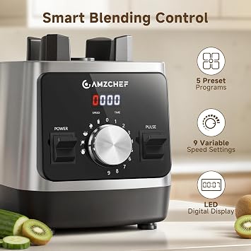 AMZCHEF Smoothies Blender, Countertop Blenders, Metallic Silver