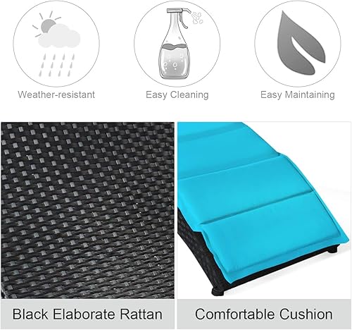 Miniatura 9 de COSTWAY 2PCS Plegable Patio Rattan Lounge Chair Chaise Acolchado Portable Césped Turquesa