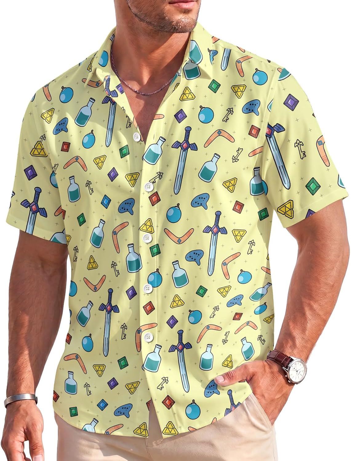 Tropical Summer Shirt Men's Short Sleeve Button Down, Breathable Outdoor Shirt, Birthday Gifts