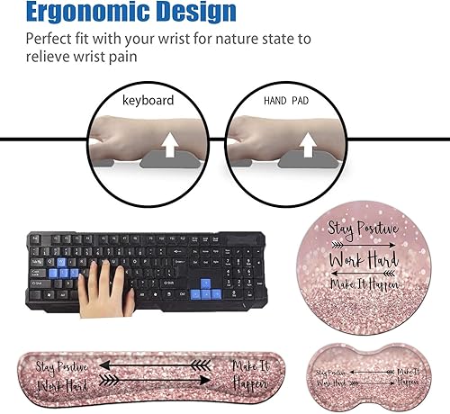 Miniatura 7 de Juego de alfombrilla ergonómica para mouse con soporte para muñeca y reposamuñecas para teclado para laptop, juegos y oficina, cómoda y alivia el