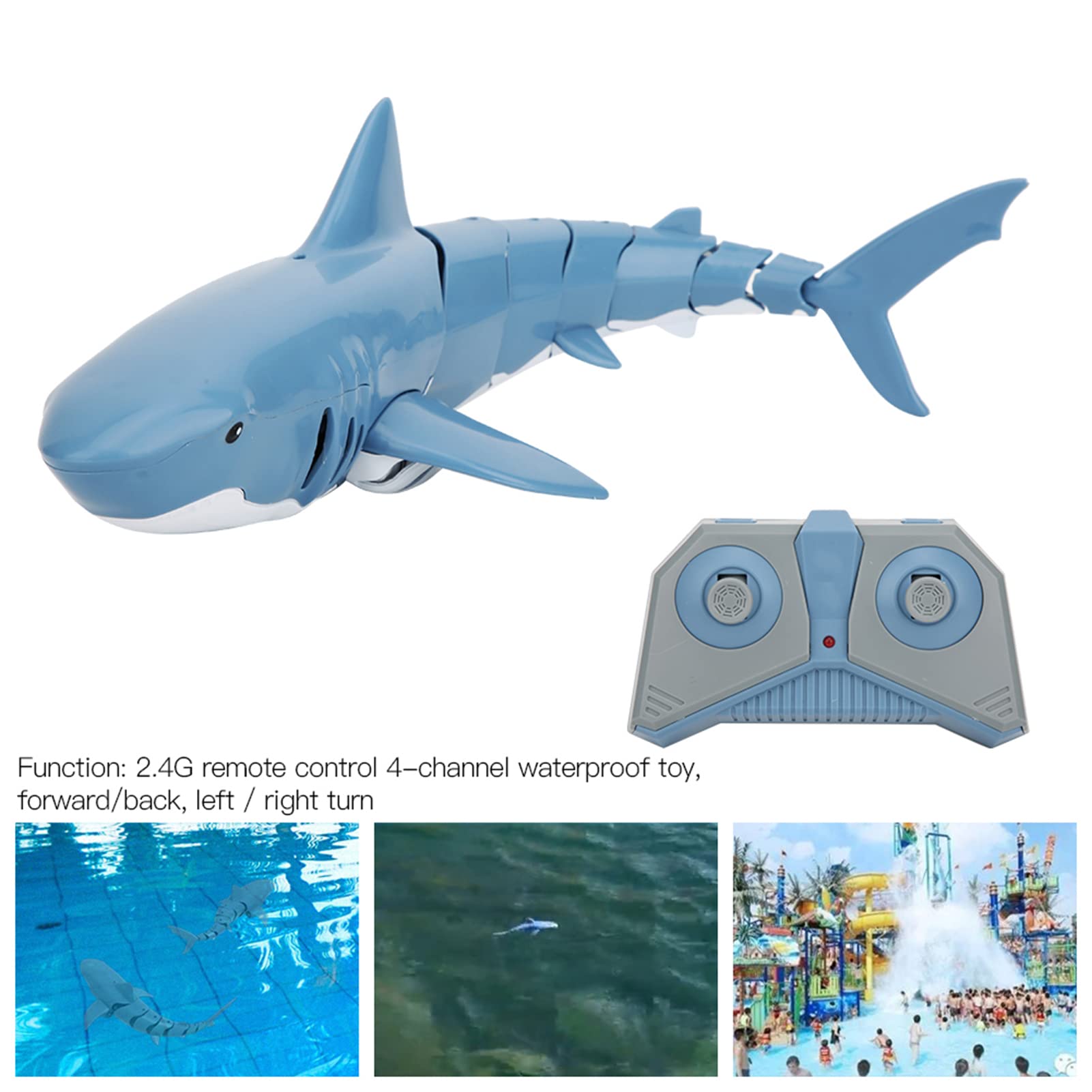 VGEBY Poisson télécommandé 2,4 GHz, Bateau de Piscine étanche Rechargeable par USB avec Queue Flexible, pour Les Enfants (Blue)