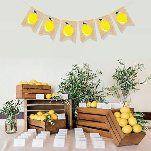 Miniatura 6 de Uniwish Cartel colgante de arpillera de limón para decoración de fiesta de cumpleaños con temática de limón para baby shower, decoración de