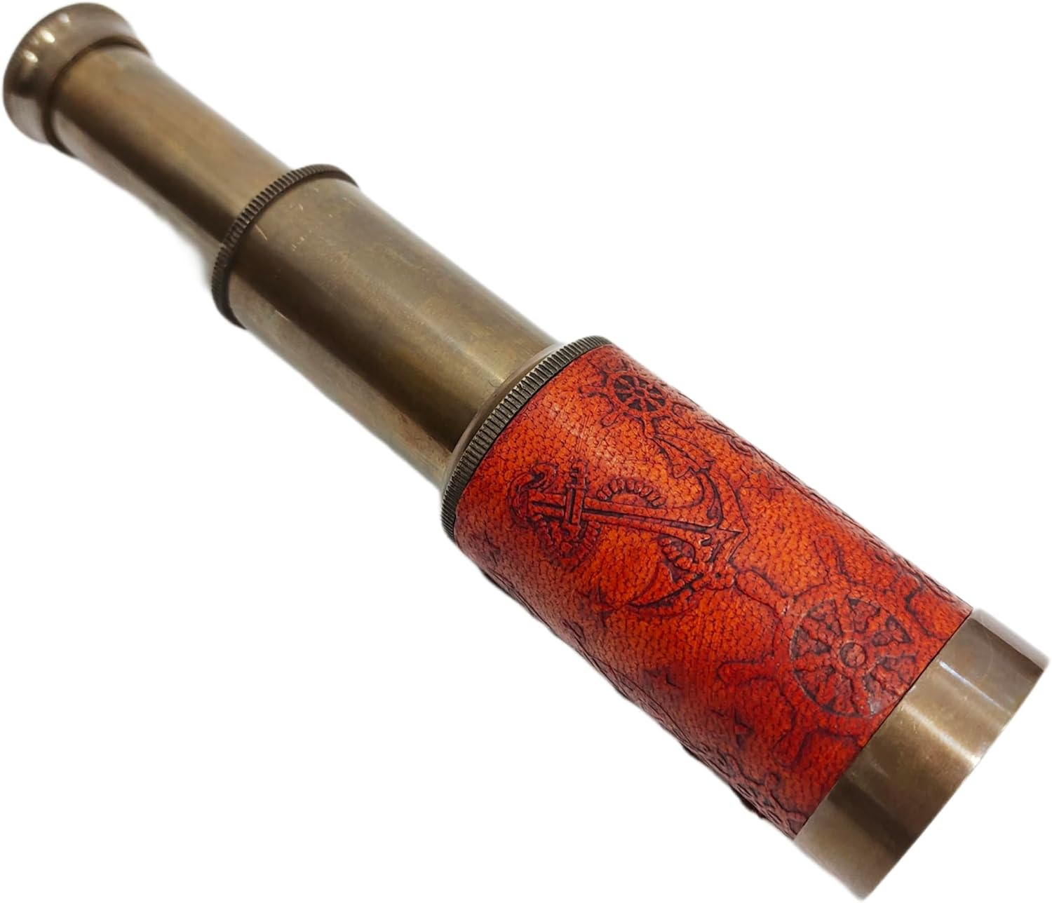 6" Vintage Nautical Brass Spyglass Telescope with Leather Box – Collapsible Pocket Monocular, Antique Decorative Collectible Gift image 3