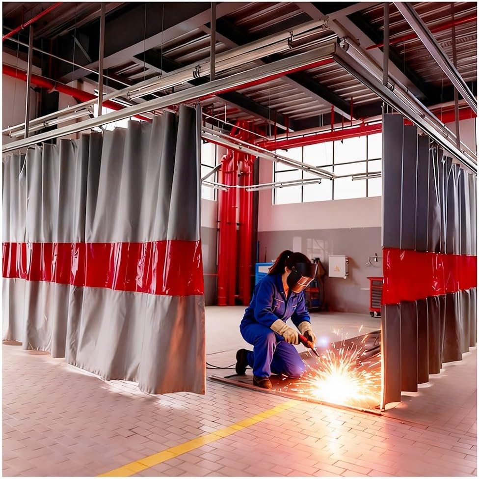 Flame Retardant Welding Screen with Viewing Window - Industrial Welding Curtain, Garage Divider Fire Blanket for Safety & Visibility in Workshops and Garages