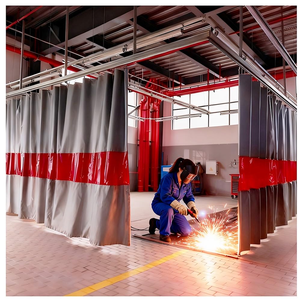GJMSSMY Flame Retardant Welding Screen with Viewing Window, Industrial Welding Curtain Silicone Coated, Garage Divider Flame Retardant Panels Fire Blankets(3x3m/9.8x9.8ft)