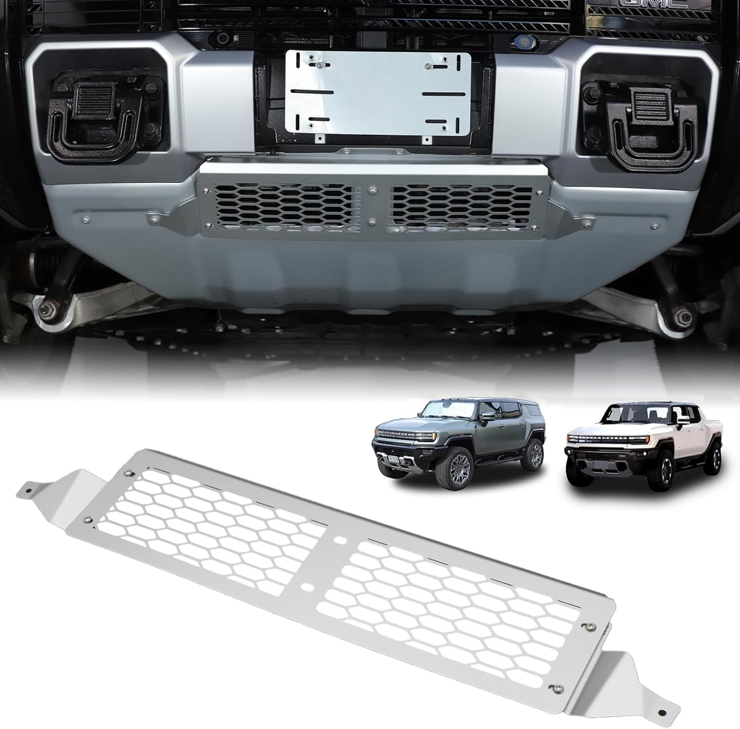for Hummer EV Accessories Front Lower Bumper Grill Air Intake Cover Protective for 2022-2025 2026 Hummer EV SUV Pickup Aluminium Bumper Center Radiator Guards Grille Air Vent Guard Trim (Black)