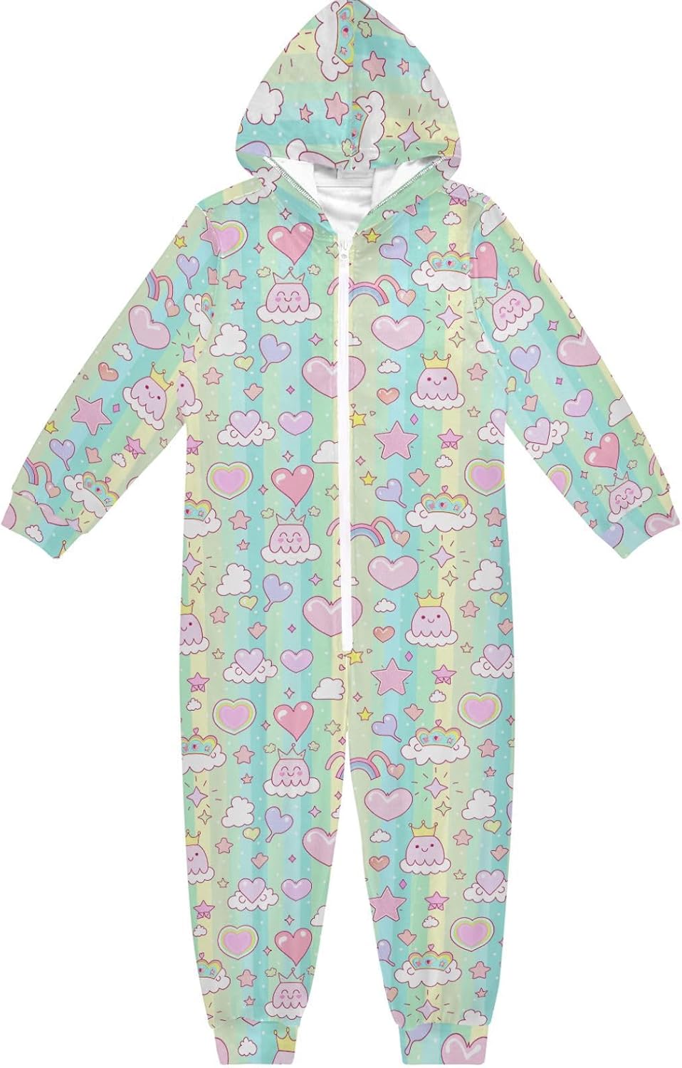 Unisex Pajamas Zipper Hooded One-Piecing Loungewear Sleepwear for Unisex 4-14Y