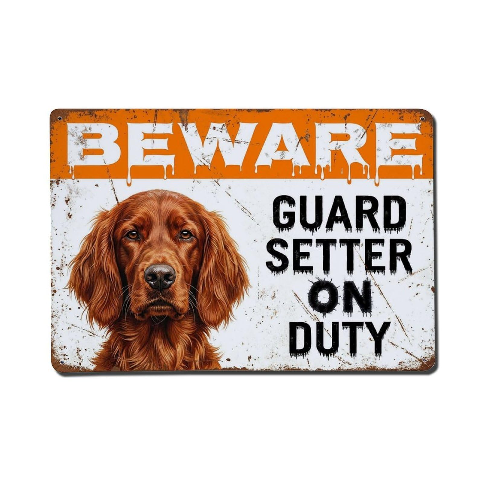 Vintage Funny Setter Guard Beware of Dog Alcove Metal Tin Sign