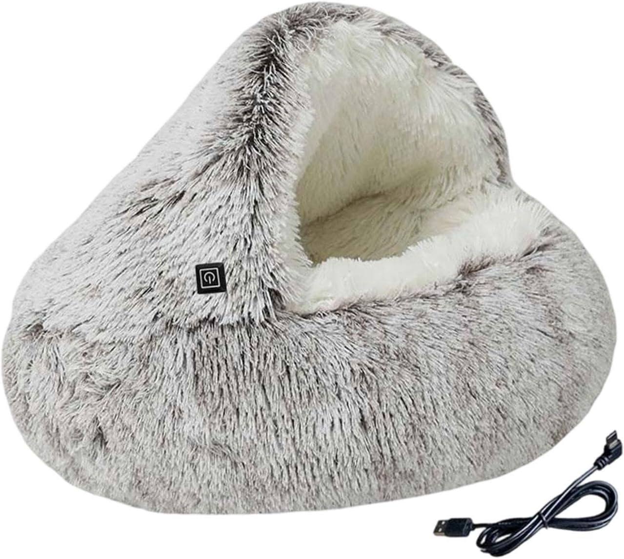 Fenteer Heated Cat Bed Warming Pet Bed Semi Enclosed Cave Anti Slip Puppy for Indoor Cats & Small Dogs Soft Sleeping Cat Nest, Brown