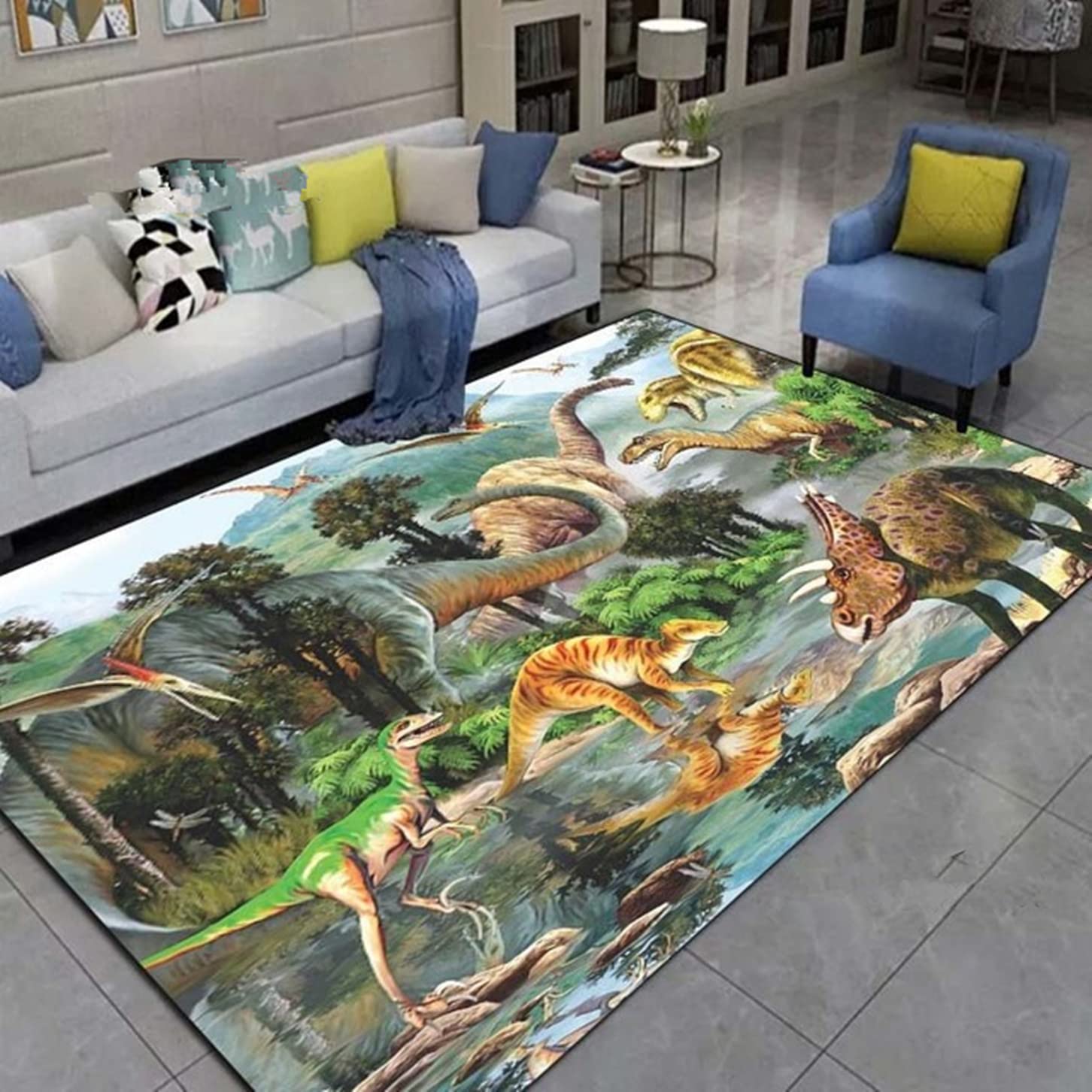 Children's Carpet Cartoon Dinosaur 3D Kids Room Carpet Play Area Rug Soft Baby Crawl Mat Foldable Forest Dinosaurs Large Living Room Rug Indoor Area Rug Runner Gymnastic Mat (Colour 4,100x120 cm)