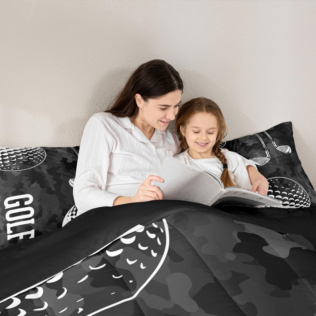 Erosebridal Golf Print Comforter Set - Black Camo Bedding, Queen Size, 3 Piece Soft Lightweight Down Comforter with Duvet & Quilt, Sports Themed, Camouflage Pattern