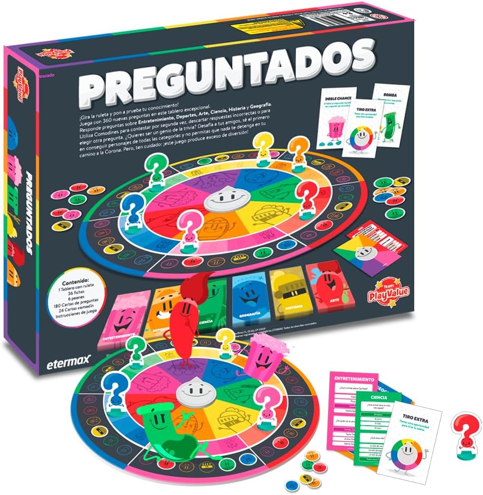 PREGUNTADOS Trivia Board Game, Spanish Language Question and Answer Game with 360 Questions, 6 Categories Including Entertainment, Sports, Art, Science, History and Geography, Ages 8+