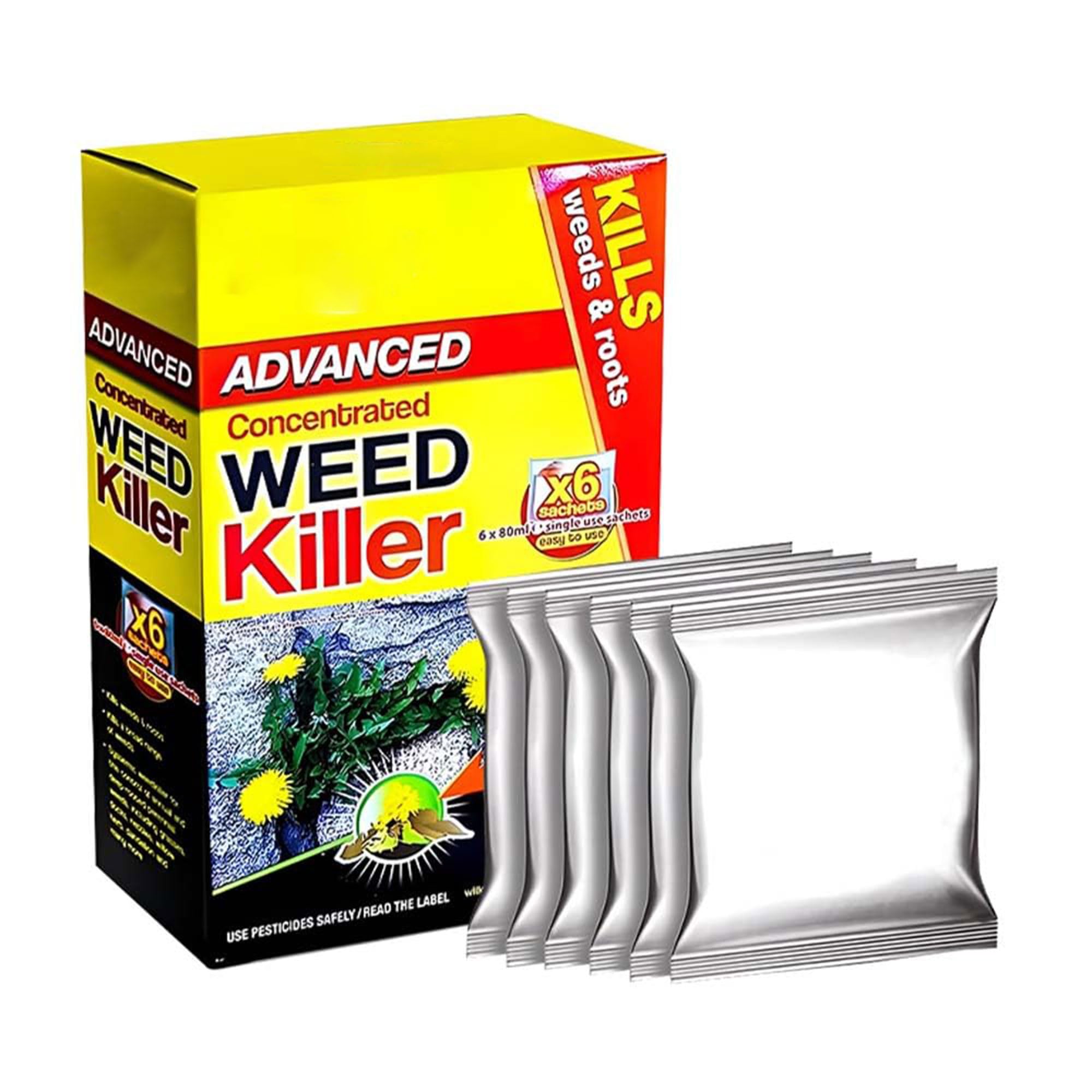 Advanced Concentrated Weedkiller 80ml x 6 Sachets Super Strength Advanced Glyphosate Weed killer Kills Weeds & Roots Pesticides Brambles Ivy Tree Stumps for Plant & Garden Protection