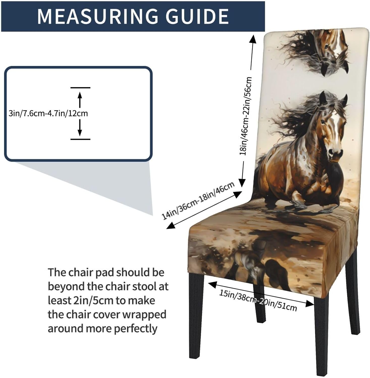 Western Horse Prints Protection Cover for Dining Chair - Stretchable Chair Throw Covers for Dining Room, Hotel Event Party