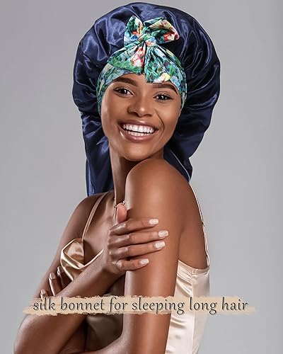 Miniatura 7 de MBJERRY Gorro largo de satén para trenzas, capó de seda para dormir, banda elástica para mujeres negras, cabello rizado