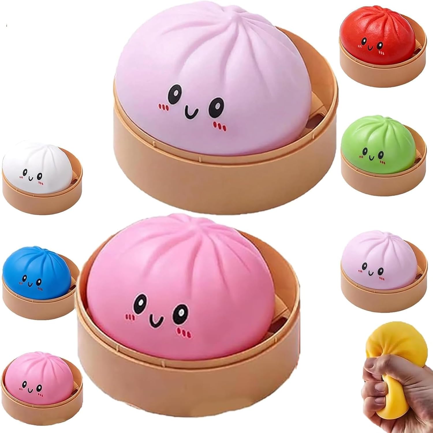 Mystery Dumpling Squishy, 4 Inch Jumbo Dumpling Stress Ball, Squishy Bun, Anxiety Relief Fidget, Soft Squeeze Decompression Dough for Adults Classroom Prizes & Party Favors (4pcs-c1)