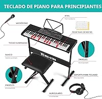 Vista 4 de MUSTAR Teclado de piano de 61 teclas, teclado de piano eléctrico con teclas iluminadas, teclado de aprendizaje para principiantes con soporte