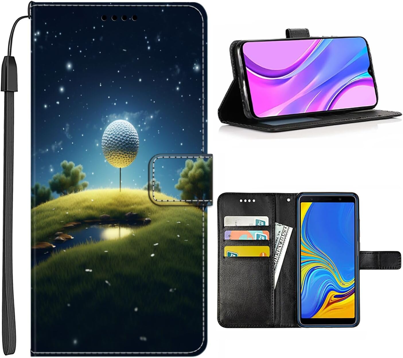 Wallet Case for Moto One One Pro One Vision One Hyper One Fusion Plus with Golf Ball-BN188 Design PU Leather Flip Folio Kickstand