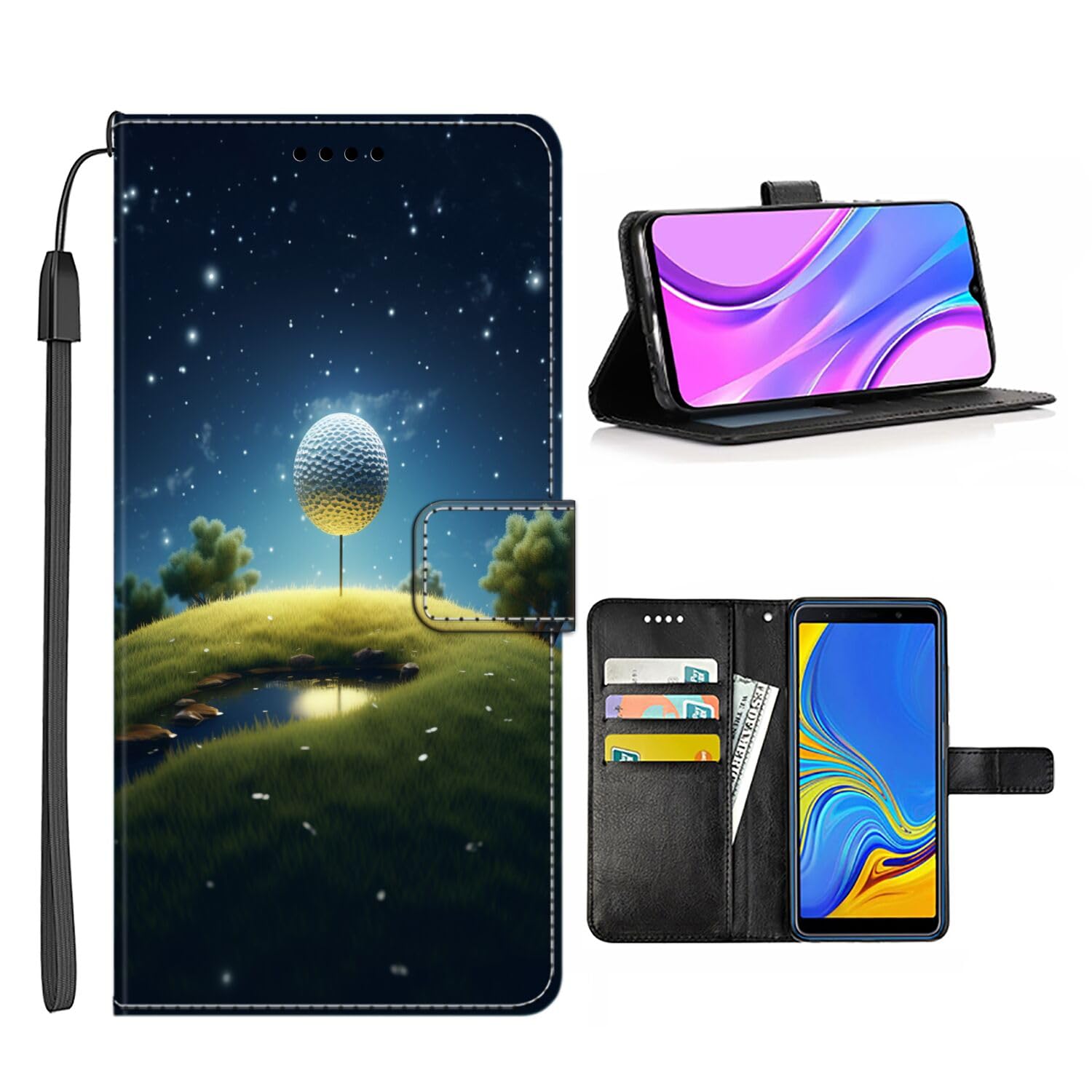 Wallet Case for Moto One One Pro One Vision One Hyper One Fusion Plus with Golf Ball-BN188 Design PU Leather Flip Folio Kickstand