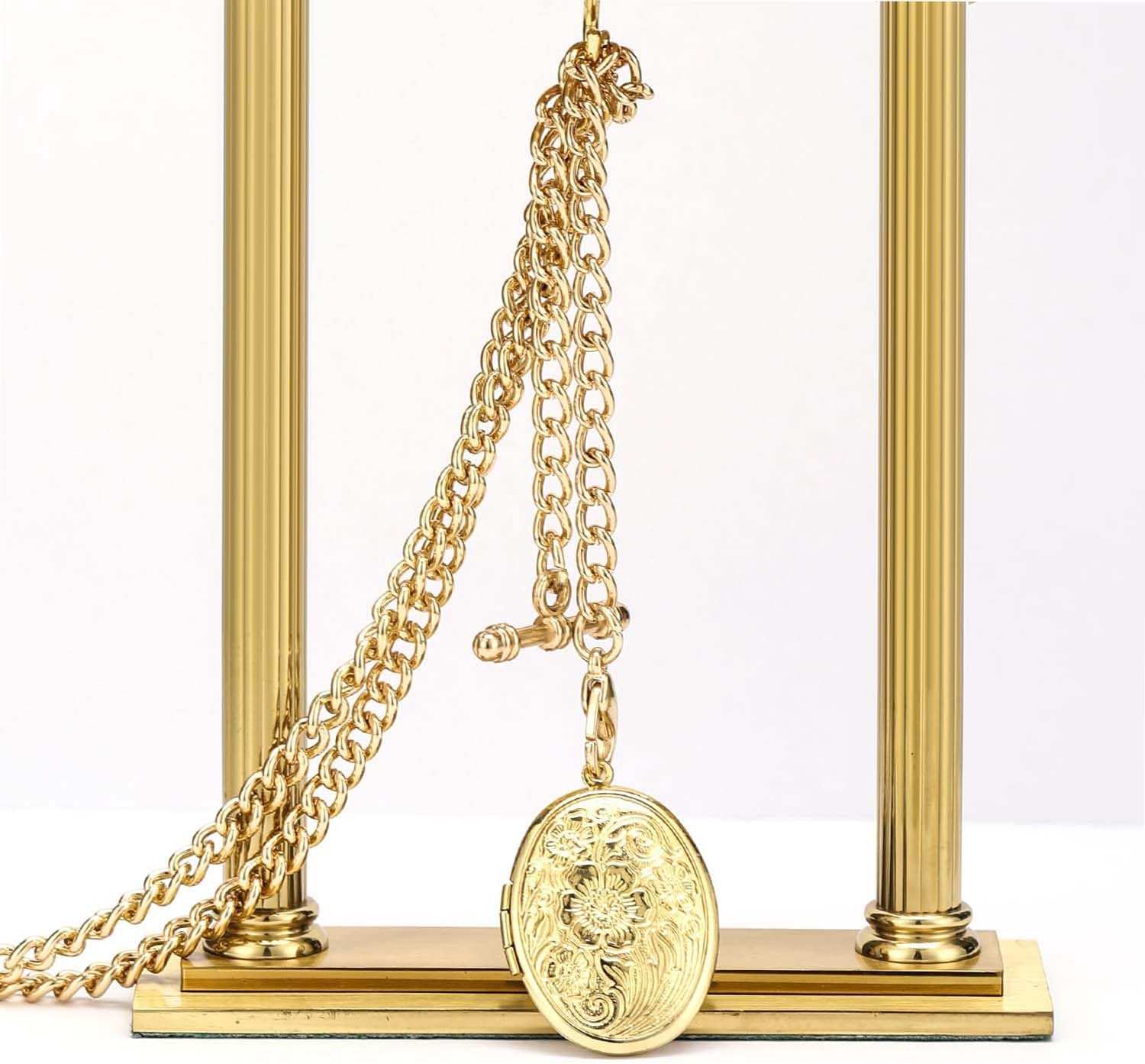 ManChDa Pocket Watch Chain Single Albert Pocket Watches Chain with T-Bar Chains Pocket Watch Chains for Men with Four Gold Flower Pendant