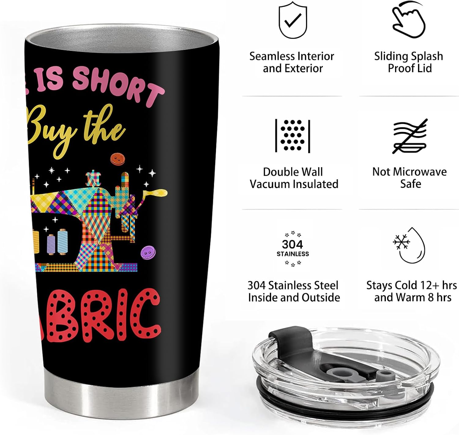 Quilting Gifts, Birthday Christmas Appreciation Graduation Gifts for Quilters, 20oz Stainless Steel Tumbler with Lid Straw, Style 1 - Image 3