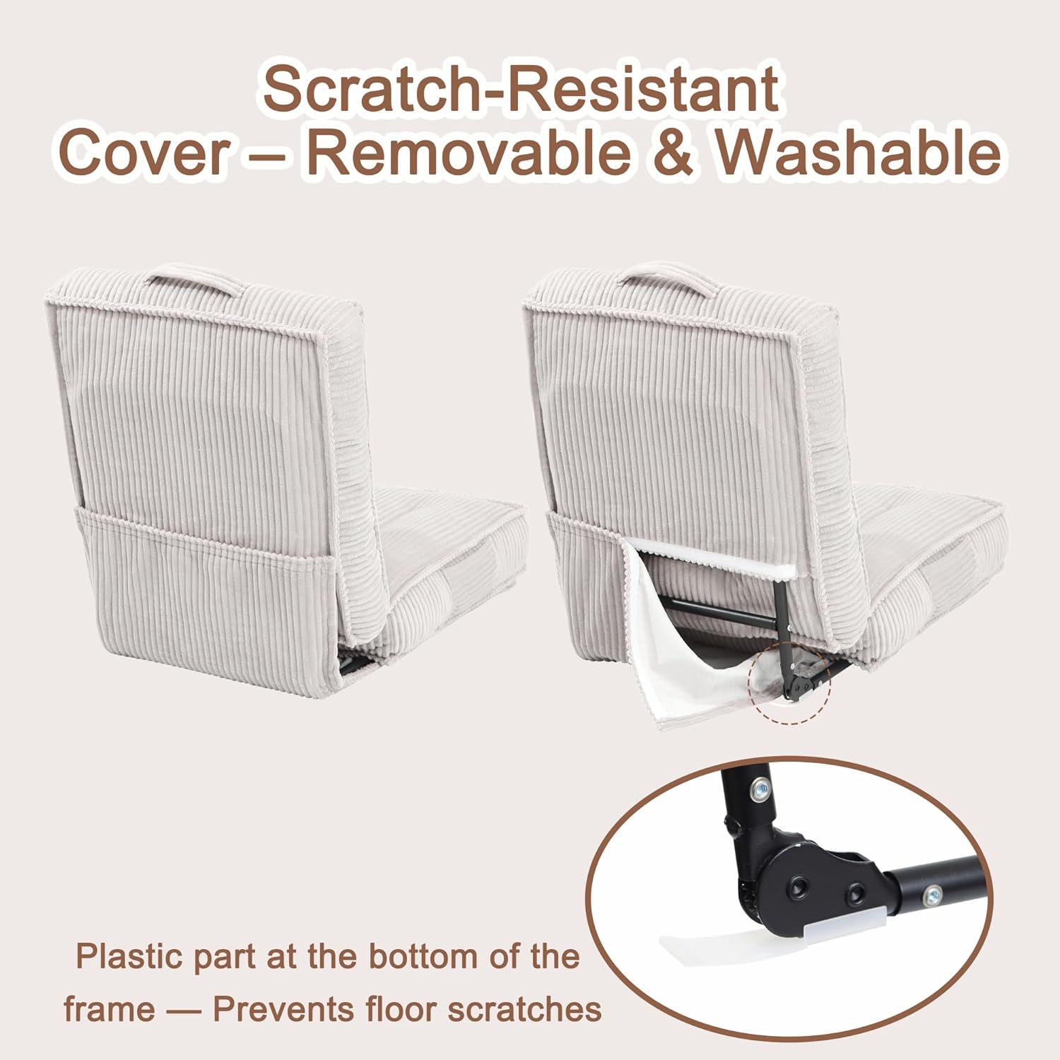 Adjustable Floor Chair with Back Support, 6-Position, Folding Meditation Chair, Floor Sofa Chairs for Adults, Comfy Accent Chairs for Reading, Gaming, Living Room, Bedroom, Light Grey