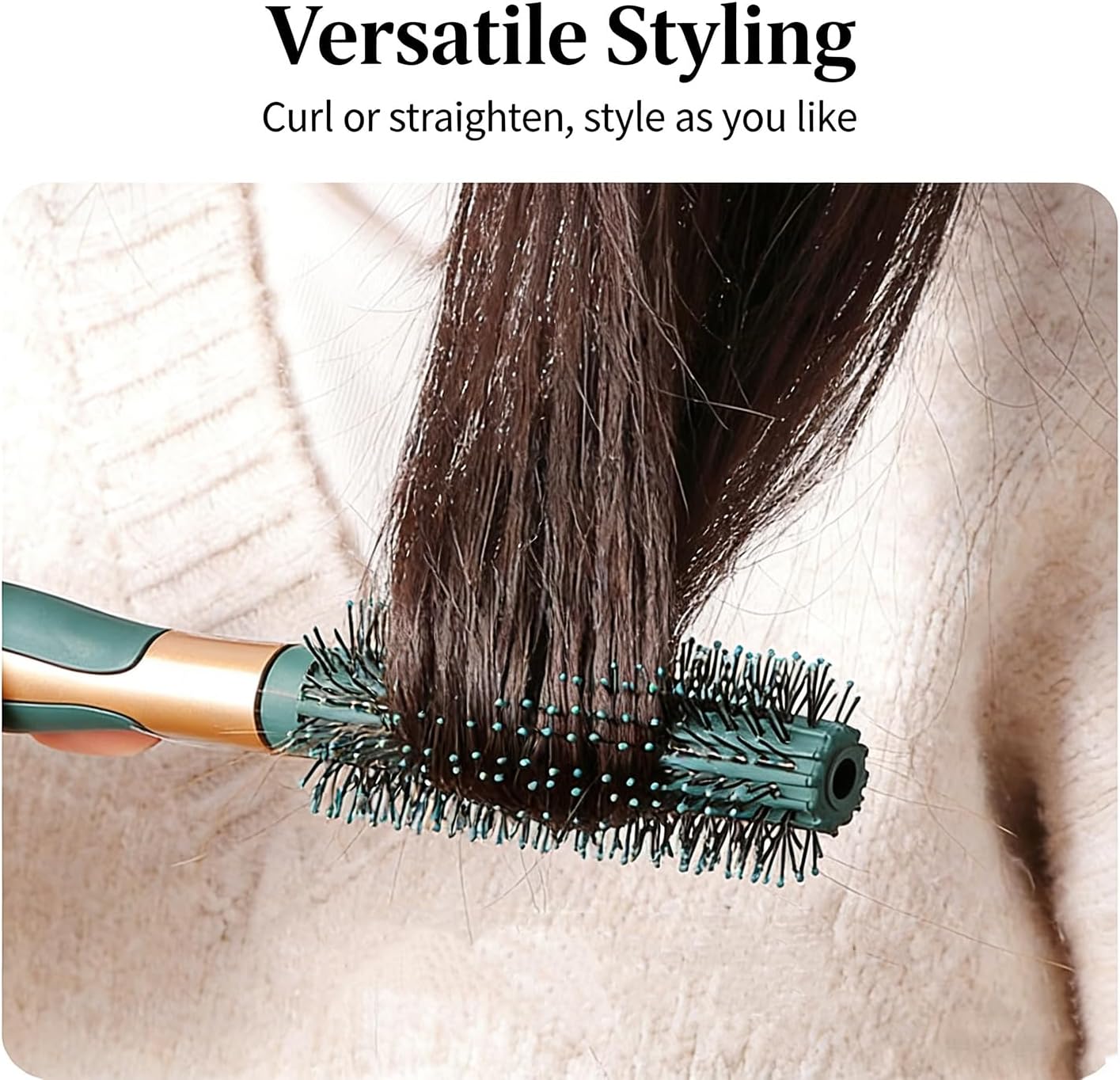 Green Curling Brush for Women, Round Hair Brush with Nylon Bristles, Professional Styling Brush for Blow Drying, Curling, Straightening & Adding Volume