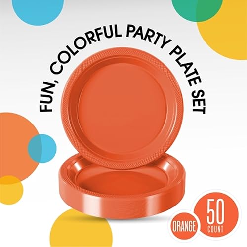 Miniatura 2 de Exquisite Party Solids - Platos de plástico naranja para suministros de fiesta, platos desechables de 9 pulgadas, resistentes, 50 piezas, juego de