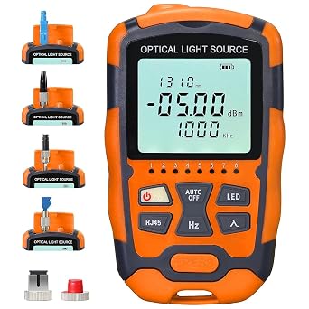 Fiber Optical Light Source - Singlemode Dual Wavelength 1310nm/1550nm, 2.5mm Universal Interface with SC/FC Adapter, Fiber Tester with RJ45 Network Testing