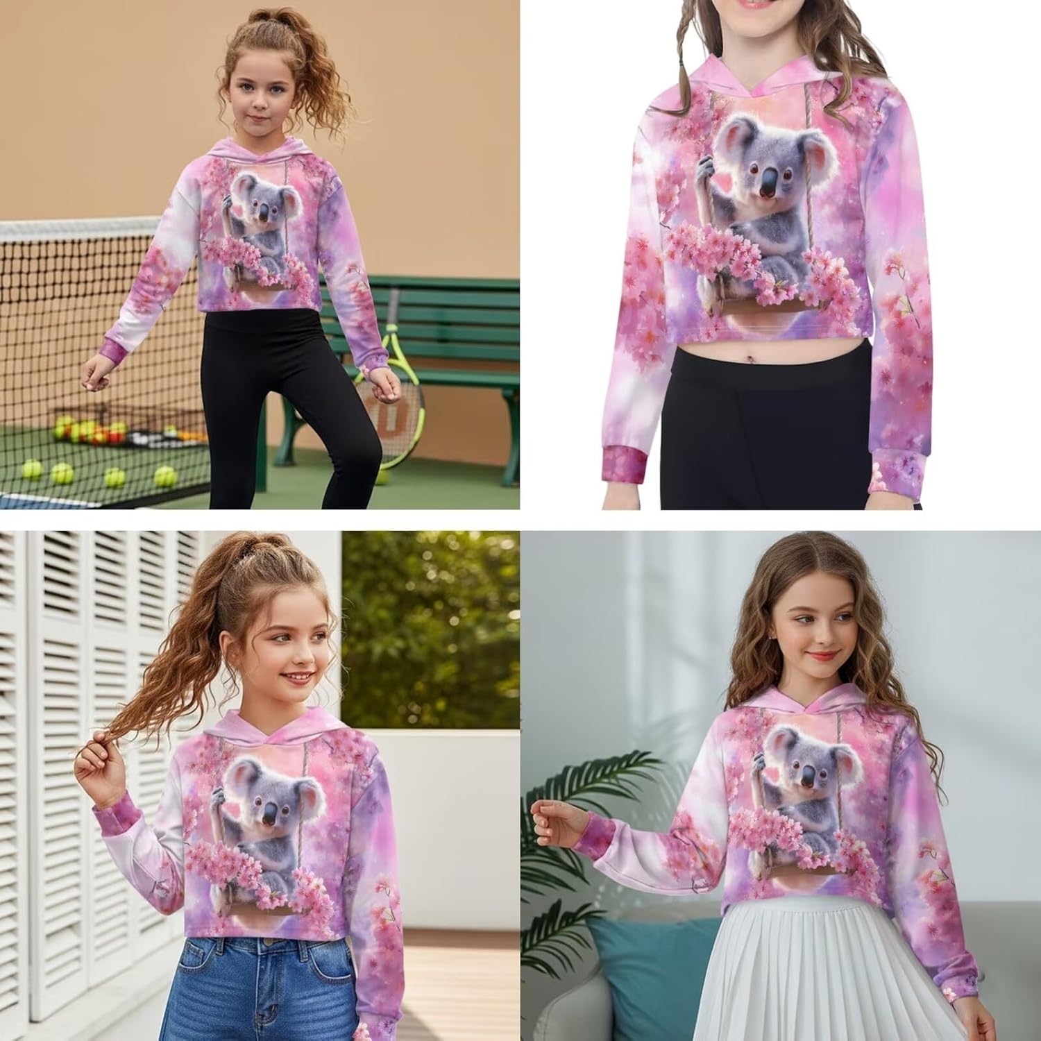 Girls Clothes Set 2 Pieces Long Sleeve Pullover for Kids 5-14 High Waist Flare Pants Soft Cozy Crop Tops Hoodies