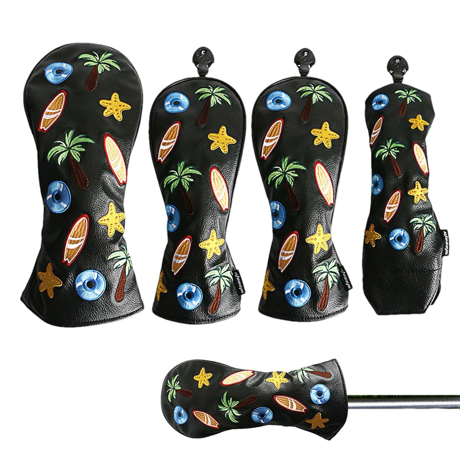 Abonda Golfschlägerabdeckungen, 4-teiliges tragbares PU-Leder-Schlägerhauben-Set, Golfschläger-Leder-Schlägerhaube, passend für Fahrerholz, Fairway-Holz und Hybrid