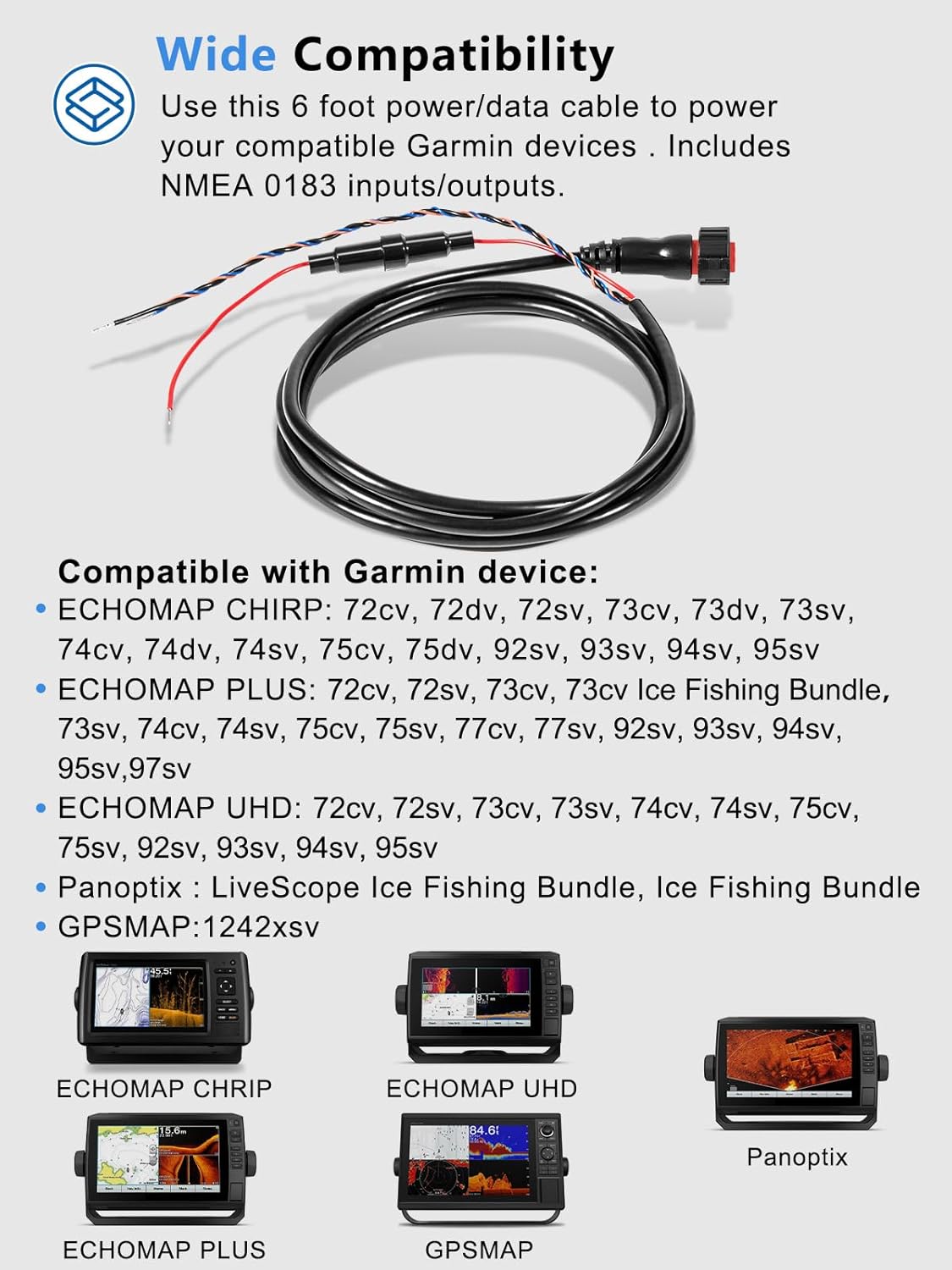 [Upgraded Version] 010-12445-00 Power/Data Cable Threaded 4-Pin Fits for Garmin echoMAP Chirp,ECHOMAP Plus UHD,GPSMAP,Panoptix Upgrade