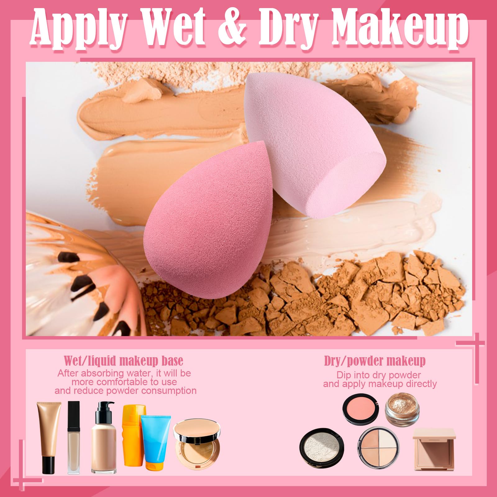 17-teiliges Make-up-Schwamm-Set mit 6 Puderquasten, 3 Mini-Make-up-Schwämmen, 3 Mini-Make-up-Schwämmchen und 1 Make-up-Schwammhalter (Rosa)