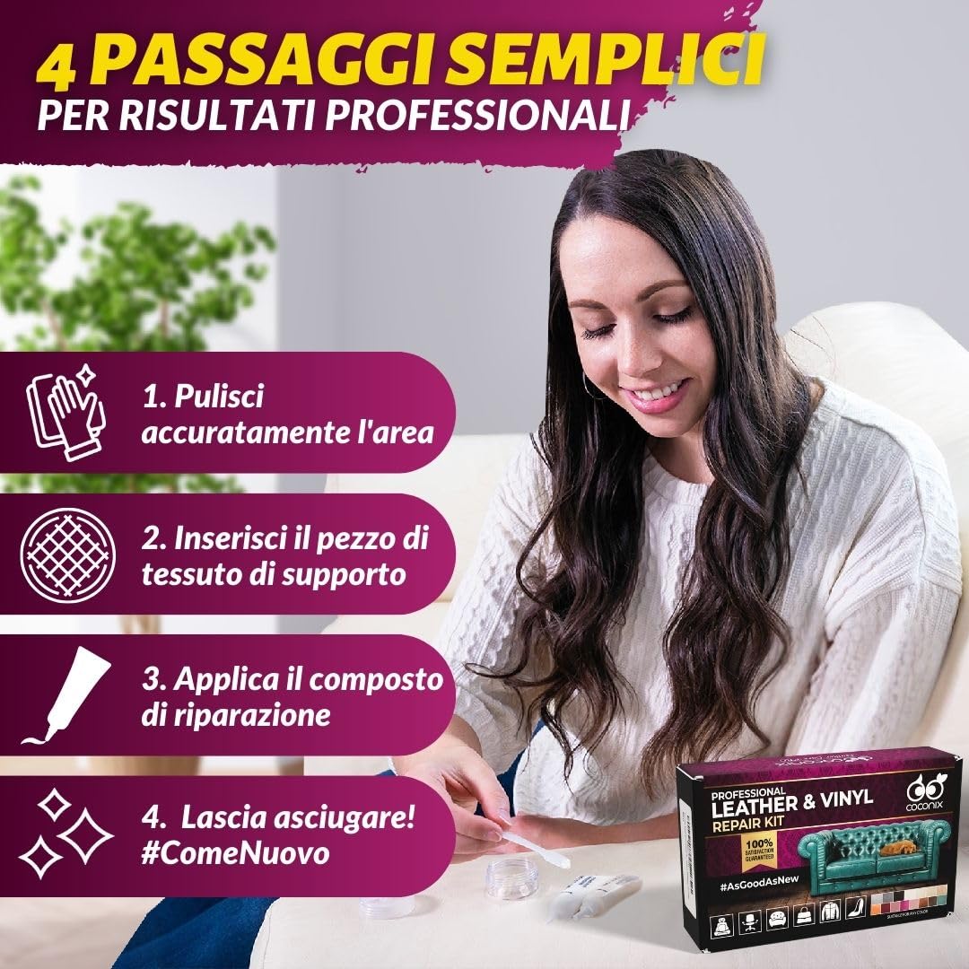 Furniture Clinic Balsamo Ricolorante per Pelle in 16 Colori Colore Marrone Scuro Nutriente, Ripara, Rinnova Pelle Assorbente Sbiadita, Usurata, Graffiata- Divani, Sedili Auto, Scarpe, Borse, Giacche