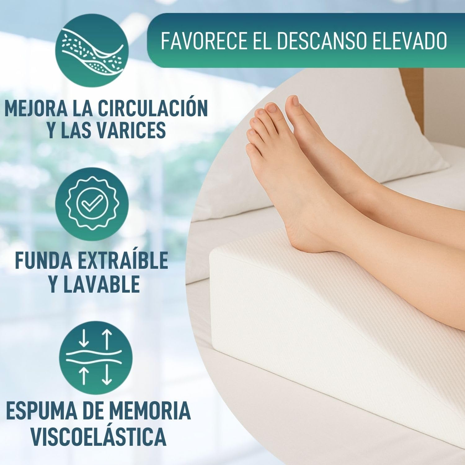OrtoPrime Almohada Piernas Elevadas con Varices Cojín Reposapiernas VISCOELÁSTICO Cojín Elevador piernas ORTOPÉDICO Almohada Piernas Dormir Cuña piernas Cansadas - Cojín Piernas Hinchadas