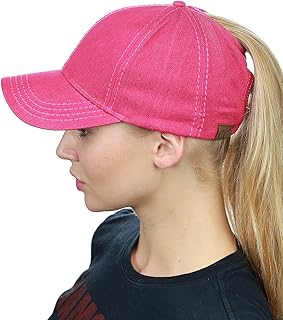 C.C Ponycap Messy High Bun Ponytail Adjustable Cotton Baseball Cap Hat, Hot Pink