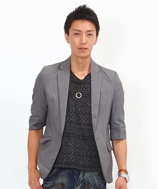 Amazon メンズスタイル Menz Style ジャケット メンズ 裏地デザイン5分袖テーラードジャケット グレー M コート ジャケット 通販