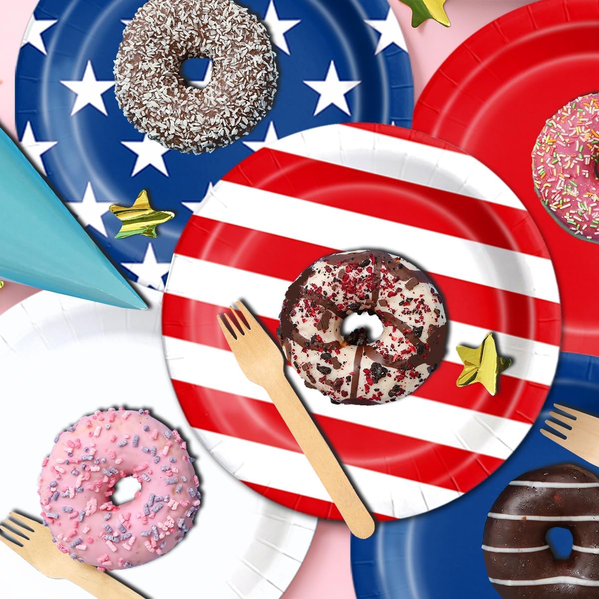 CMUSKO 4th of July Decorations - 60pcs Memorial Day Patriotic Plates and Napkins Set American Flag Red White and Blue Tableware Independence Day Party Supplies