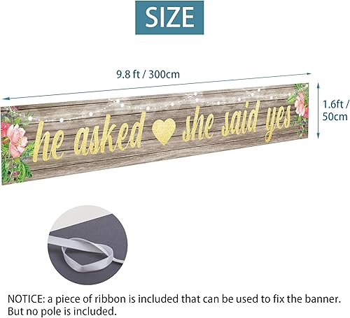 Miniatura 2 de Decoraciones de telón de fondo con texto en inglés "He Asked She Said Yes", suministros grandes para fiesta de compromiso, decoración de cabina de